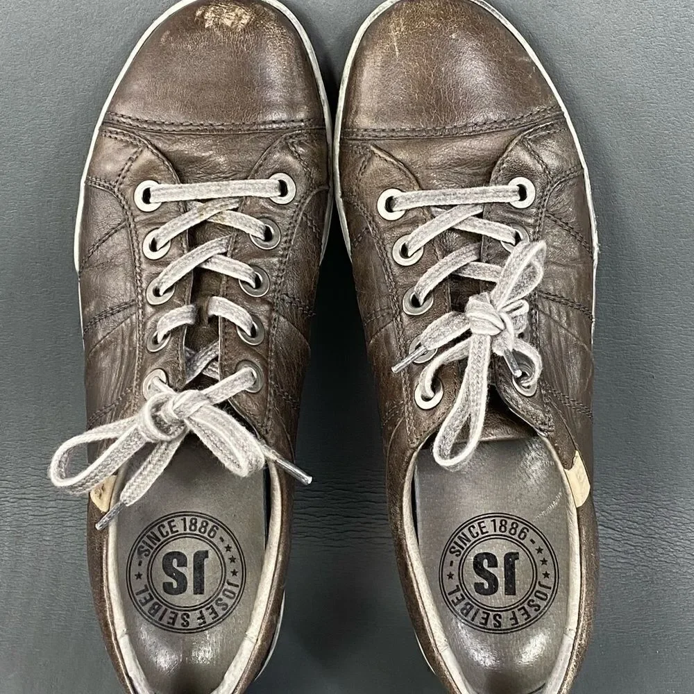 Josef Seibel Gray Metallic Leather sneaker shoe womens size 8.5 (39)